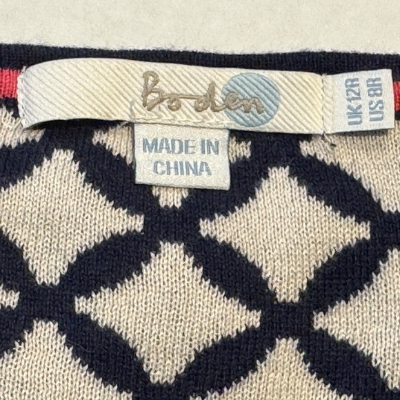 Boden Womens Knit Dress Size 8R Navy Cream Geometric Lattice Pattern Stretch - Picture 3 of 9